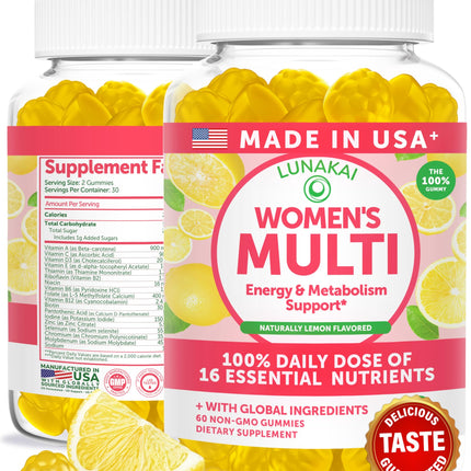 Lunakai USA Made Womens Multivitamin Gummies – Delicious Daily 16 Multi Vitamins for Women – Wellness, Energy & Essential Health Support, 60ct