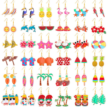 Ecation 36 Pair Summer Earrings for Women Tropical Earrings Hawaiian Earrings for Palm Tree Drop Earrings Studs for Luau Party(Novel)