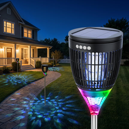 Rossetta Solar Bug Zapper Outdoor, Fly Zapper with Flame & Projector Light