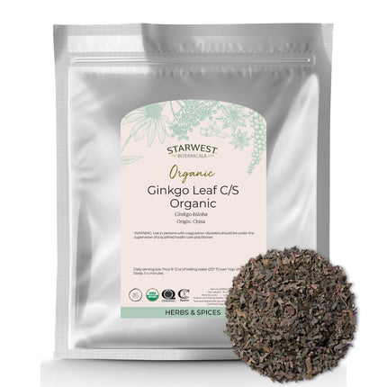 Starwest Botanicals Organic Ginkgo Leaf - Ginkgo Biloba, Dried Loose Leaf Herb for Tea & Herbal Blends, Cut & Sifted, Certified Kosher, Non-GMO - Bulk 1 lb Bag