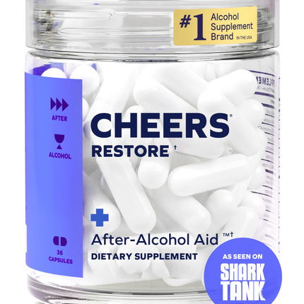 Cheers Restore | Supplement with DHM + L-Cysteine | Feel Better After Drinking & Support Your Liver | 12 Doses | Dihydromyricetin, Cysteine, Milk Thistle, Prickly Pear, B-Vitamins, Ginger
