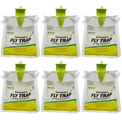Rescue! Outdoor Disposable Fly Trap – Hanging Fly Catcher with Attractant Bait, Fly Bag for Patio, Yard, Trash & Farm Areas – Easy-to-Use Outdoor Fly Control - 6 Traps