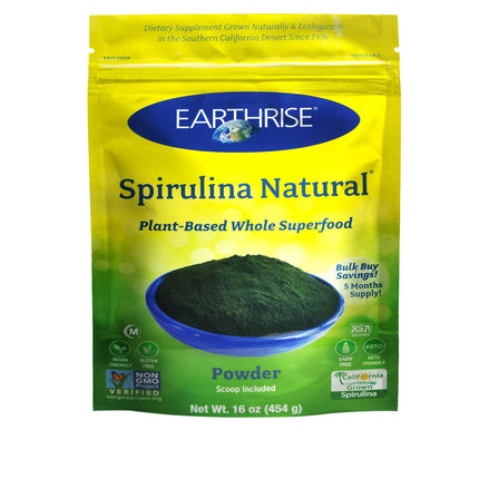 Earthrise Spirulina Natural Powder 16oz, Natural Premium Spirulina from California- Vegan, Gluten Free, Keto Friendly, Non -GMO Super Food high in Vitamins & Minerals. (1 LB)