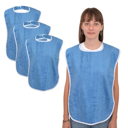Elaine Karen Adult Bibs for Eating - Adult Bibs for Women - Bib for Men & Seniors - Bib for Adults, Clothing Protector, 100% Cotton Terry Cloth, Large 18x30, Absorbent, Machine Washable, Blue, 3 Pack