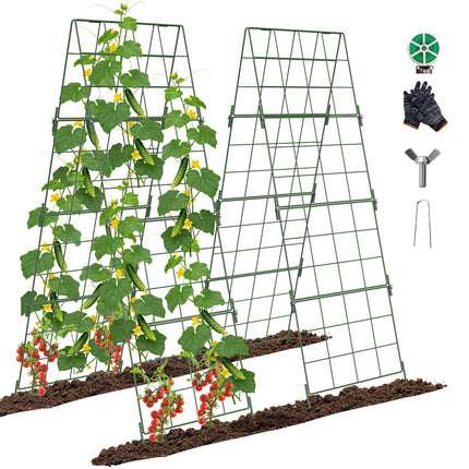 Adjustable A-Frame Trellis for Climbing Plants Outdoor, 48"x32" Cucumber Trellis for Raised Bed, Metal Garden Trellis with Grid Design, Tomato, Grape, Bean, Pea, Squash, Vegetable Trellis (Green)
