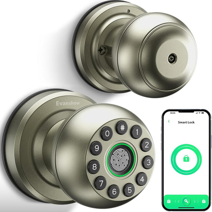 Smart Door Knob Fingerprint Door Lock 4-in-1 Keyless Entry (Fingerprint/App/Code/Key) with Auto-Lock Easy Install for Home/Bedroom/Office-Silver