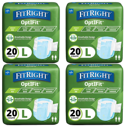 FitRight OptiFit Extra Adult Briefs, Incontinence Diapers with Tabs, Moderate Absorbency, Large, 44 to 56", 80 count