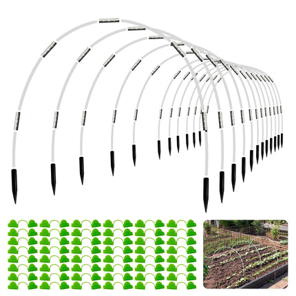 8FT Rust-Free Fiberglass Garden Hoops -72 PCS DIY Grow Tunnel Kit for Raised Beds, Row Cover Support with Connectors/Clips, Sun Shade &Year-Round Plant Protection, White