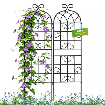 Lorenzo 2 Pcs 70 x 20 Inch Rustic Iron Garden Trellis for Climbing Plants Outdoor, Black Metal Arch Decoration Plant Supporting Perfect for Roses Flower Cucumbers Courtyards Lawns Clematis