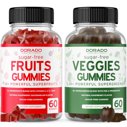 Fruit and Veggies Supplement (120 Gummies) - Premium Sugar-Free Superfood Super Green & Fruit Gummies for Adults - Immunity Support for Men & Women - Non GMO, Vegan Safe & Made in USA