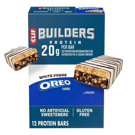 CLIF BUILDERS Protein Bars - White Fudge OREO-Flavored - 20g Plant Based Protein - Gluten Free - Non-GMO - Low Glycemic - No Artificial Sweeteners - 2.4 oz. (12 Pack)