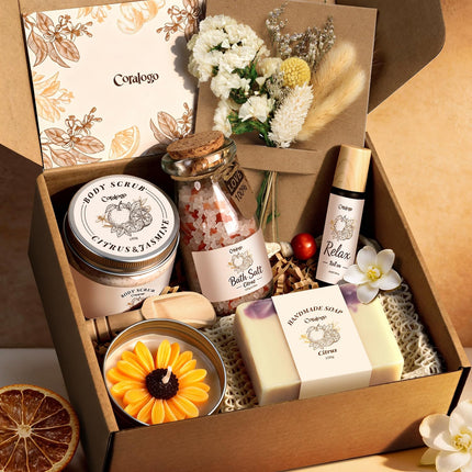 Coralogo Natural Spa Gift Basket for Women, Citrus Jasmine