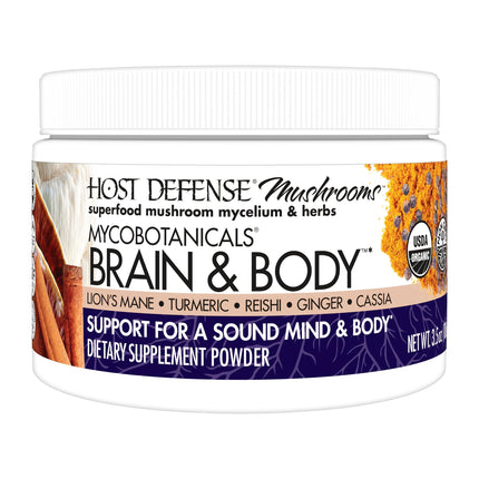 Host Defense MycoBotanicals Brain & Body* Powder - Digestive & Immune Support Supplement with Lion's Mane & Reishi Mushroom - Brain Supplement to Support Memory & Focus - 3.5 oz (33 Servings)*