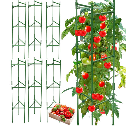 MQHUAYU 6 Pack Tomato Cage,Tomato Cage for Raised Garden Bed, 48'' Tall Tomato TrellisTriangle or Square Cages for Garden,Pots, Plant Cages & Supports（Green, Extra Bold ）