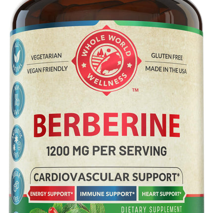 1200mg Berberine Herbal Health Capsules Support Heart and Cardiovascular Health, Help Maintain Healthy Cholesterol, Triglyceride, Blood Sugar Levels, Supports Digestion, Boosts Metabolism, 60 Capsules