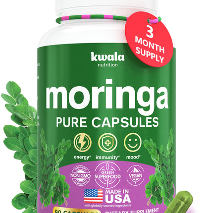 Kwala Nutrition Moringa Capsules - Moringa Powder Supplement - 90 Day Supply - 90 Capsules