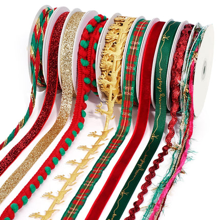 LaRibbons Christmas Ribbon for Crafts, 10 Rolls, 47 Yards Total