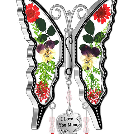 KY&BOSAM Butterfly Suncatcher Pressed Flower Stained Glass Window Hanging