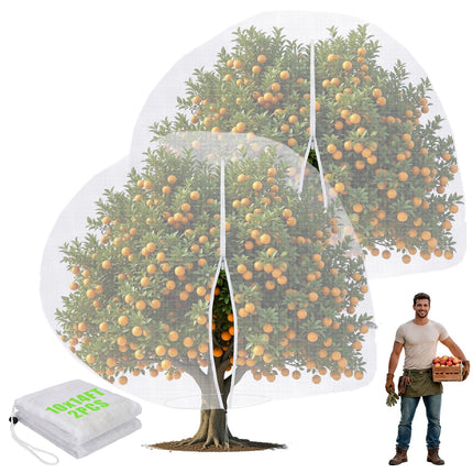 Vincreem 2 Pcs 10 x 14 ft Large Fruit Tree Netting for Protecting Fruit from Squirrels Birds Bug Deer & Rat Garden Mesh Netting with Zipper and Drawstring for Blueberry Peach Apple Garden Bushes