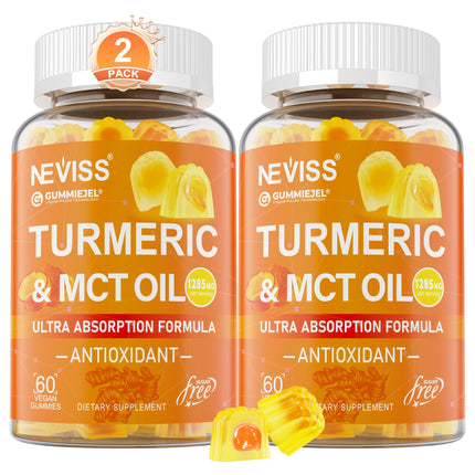 Turmeric Gummies 1000mg w/MCT Oil C8 C10, Organic Antioxidant, Turmeric Curcumin Supplement with Black Pepper Extract, Support Comfort, Boost Energy, Ultra Absorption, Sugar Free, 120Cts