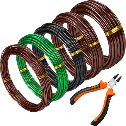 Mudder 5 Roll Aluminum Bonsai Training Wire Tree 2/2.5/3/4/6mm 42 Feet Total with Bonsai Wire Cutter Anodized Training for Holding Branches Small Trunks(Colorful)
