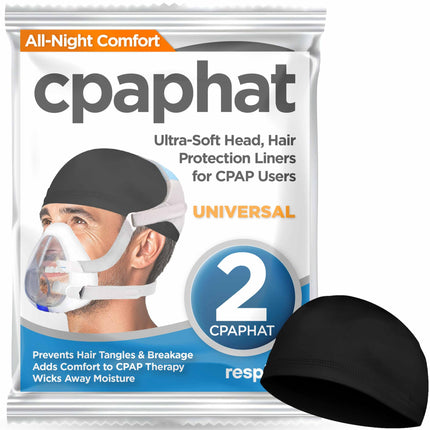 resplabs CPAP Headgear Comfort Liners cpaphat Soft Helmet Style Fabric Worn Under Headgear Reduces Top Head Pressure Points Black 2 Pack