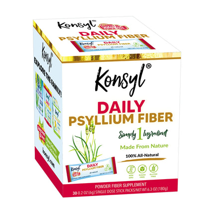 Konsyl Daily Psyllium Fiber Powder - 5g Sticks, 30 Pack - Natural Unflavored Soluble Dietary Fiber Supplement - Psyllium Husk Prebiotic for Digestive Support and Gut Health - Sugar Free, Keto & Vegan
