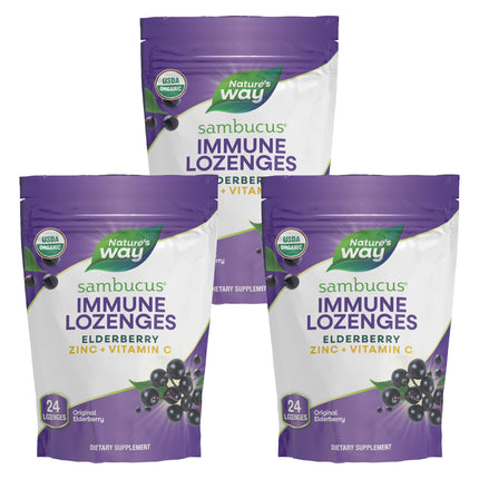 Nature's Way Organic Sambucus Lozenge, Elderberry and Zinc 24 Pieces (Pack of 3)