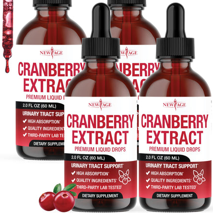 NEW AGE Cranberry Concentrate Liquid Drops – Cranberry Drops (Vaccinium macrocarpon) Extract – Urinary Tract & Bladder Support, Antioxidant Protection – Vegan, Alcohol-Free, Sugar-Free – 8 fl oz