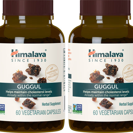 Himalaya Guggul, Cholesterol Supplement for Healthy LDL, HDL, and Triglyceride Levels, 750 mg, 60 Vegetarian Capsules, 1 Month Supply, 2 Pack