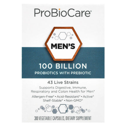ProBioCare Probiotic for Men - Advanced Formula with 100 Billion CFUs to Support Digestive Health, Boost Immune Function, and Promote Gut Balance for Optimal Wellness (30 Vegetable Capsules)