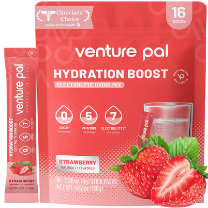Venture Pal Sugar Free Electrolytes Powder Packets - Liquid Daily IV Hydration Packets | Instantly Hydrating & Party Recovery | 5 Vitamins & 7 Electrolytes | Certified Vegan, Keto, Non-GMO | 16 Sticks