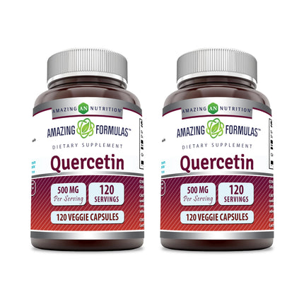 Amazing Formulas Quercetin 500mg Veggie Capsules Supplement | Non-GMO | Gluten Free | Supports Overall Health & Well Being (120 Count | 2 Pack)