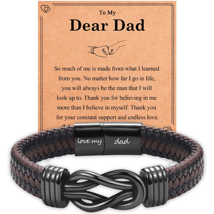 EYQV Gift for Dad from Daughter Son, Dad Infinity Leather Bracelet for Men