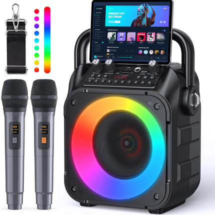 CYY Karaoke Machine, Portable Bluetooth Speaker with 2 Wireless Microphones