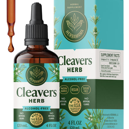 HERBAMAMA Cleavers Lymphatic Drainage Drops - Vegan Natural Detox & Cleanse Support with Cleavers Leaf Extract Liquid - Non-GMO, Alcohol & Sugar-Free Herbal Supplement, 84-Day Supply