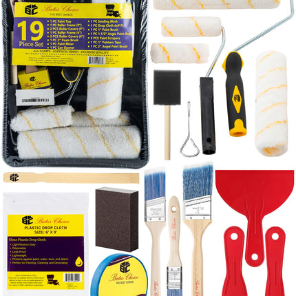 Bates- Paint Roller Kit, 19 pcs, Roller Set with Microfiber Sleeves & Frame