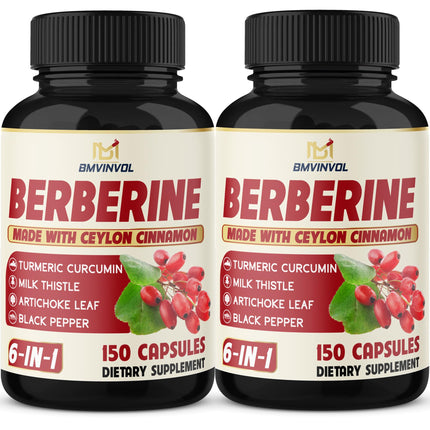 2 Pack Berberine HCl- Plus Ceylon Cinnamon, Turmeric, Milk Thistle, Artichoke, Black Pepper, Berberine HCI Root Supplements Pills - Immune System