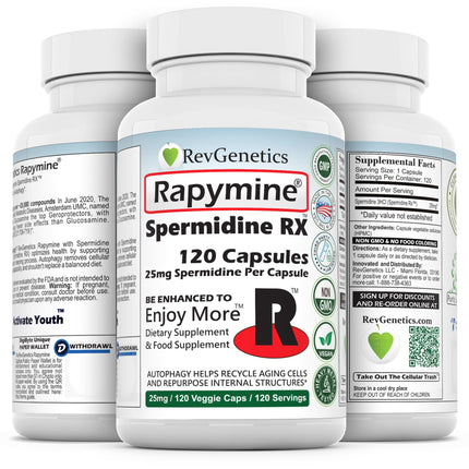 REVGENETICS Spermidine 3000mg Total, 99% Pure, 100x Stronger Than Wheat & Rice Germ, 25mg Spermidine HCl (13.8mg Elemental), Wheat-Free Autophagy Support, 120-Day Supply, Lab Verified