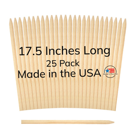 25 Pack Wooden Garden Stakes, 17.5" Long x 3/4" Wide, Made in USA Pine Plant Markers, Chisel Point Yard Stakes for Gardening, Landscaping, Row Labels, Signs & Crafts
