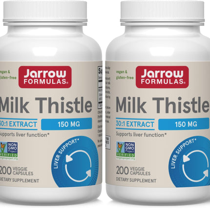 Jarrow Formulas Milk Thistle Supplement 150 mg 30:1 Milk Thistle Extract Standardized to 80% Total Flavonoids,Dietary Supplement for Liver Function Support, 200 Veggie Capsules for 200 Day,(Pack of 2)
