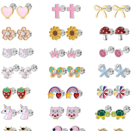 24 Pairs Hypoallergenic Screw Back Earrings for Girls Kids Women