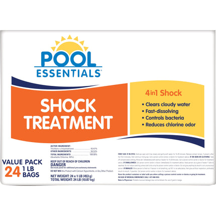 Pool Essentials® Shock Treatment, Clears Cloudy Water, Fast-Dissolving, 24-Pack, Granular