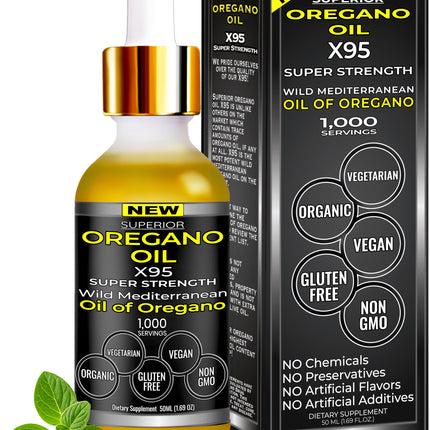 Organic Oregano Oil Drops - 1,000 Servings, 12 Month Supply, Wild Oil of Oregano 9X Carvacrol, Immune & Digestive Support, Non-GMO, Food Grade Herbal Supplement, Alternative to oil of Oregano Tincture