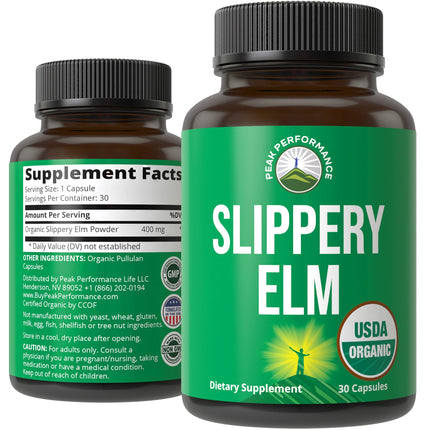 USDA Organic Slippery Elm for Women & Men. Vegan Capsules with Micronized Slippery Elm Bark Powder for Digestion, Bloating Relief, & Gut Lining. Natural Mucilage that Soothes The Throat & Airways