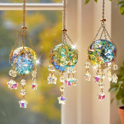 3 Pcs Crystal Suncatchers with 40mm Ice Cracked Ball Window Hanging Pendant