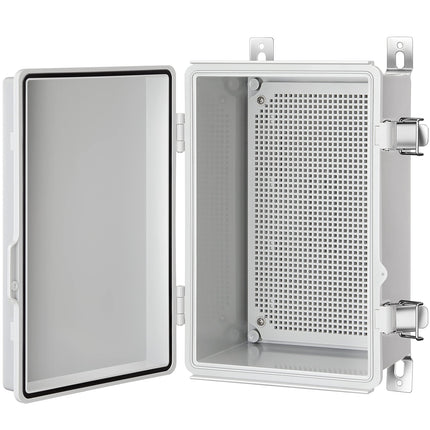 Gratury Junction Box, IP67 Waterproof Plastic Enclosure for Electrical Project, Hinged Grey Cover, Includes Mounting Plate and Wall Bracket (Grey Cover, 11.4"×7.5"×5.5")