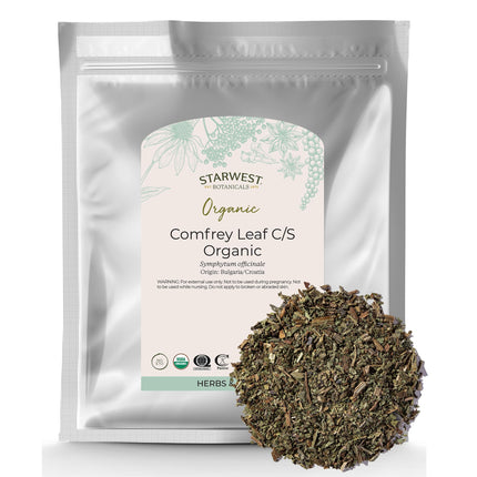 Starwest Botanicals Organic Comfrey Leaf Cut and Sifted - Dried Comfrey Plant for Hair, Oil, Skin Salves, and Topical Application, Certified Kosher, Non-GMO - Bulk 1 lb Bag