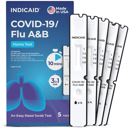 INDICAID COVID-19, Flu A&B 3-in-1 Antigen Test, FDA 510(k) Cleared, HSA/FSA