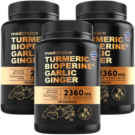 4-in-1 Turmeric Joint Support Supplements with Garlic and BioPerine - 2360 mg High Potency Herbal Blend for Mobility, Everyday Flexibility, Digestive Comfort, Active Aging Support (120ct, Pack of 3)